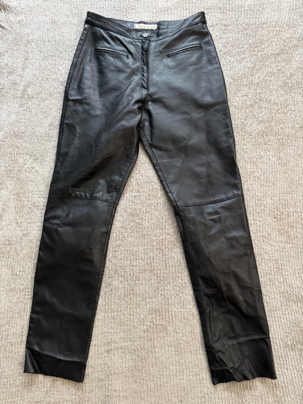 Vintage Excelled Black Leather Pants Highβ Rise Straight Leg Raw Hem Size 10